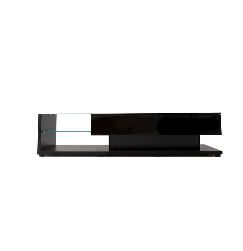 Aosom TV-Schrank in Schwarz Hochglanz mit LED-Beleuchtung und Glasregalen, modern mit 2 Schubladen, passend für Fernseher bis 75 Zoll, B/T/H: 170 x 36 x 38 cm - Bild 2