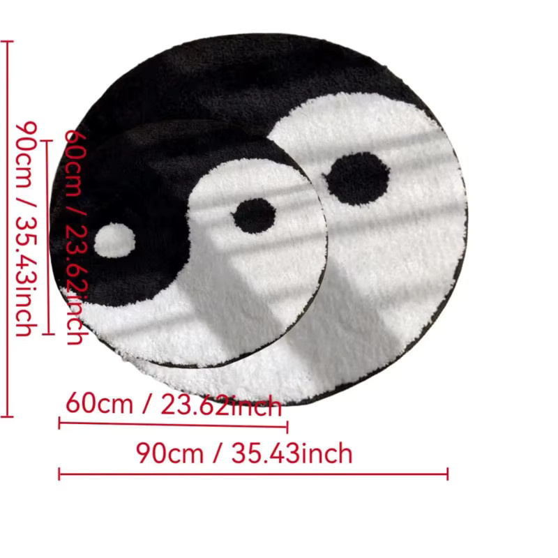 VIKAMA Runder Plüschteppich mit Yin-Yang-Symbol in Geometrisches Design für Wohnzimmer und Schlafzimmer - Bild 4