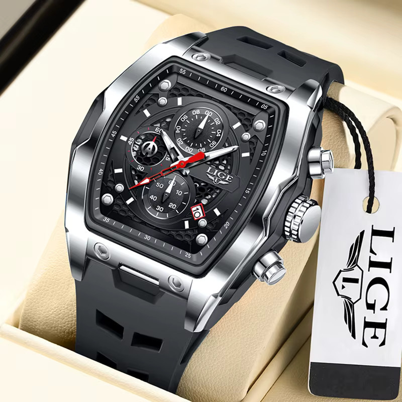 LIGE Armbanduhr Chronograph, Quarz, Edelstahl, Schwarz, Gold, Herren - Bild 6