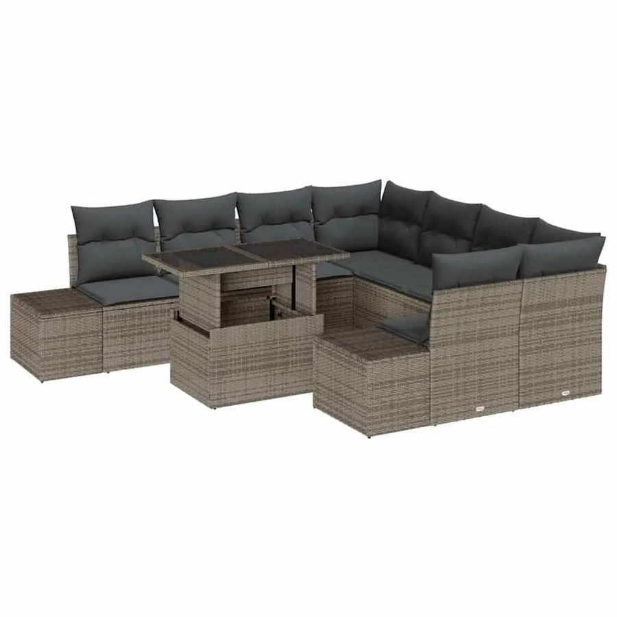vidaXL Garten-Sofa-Set 9-tlg in Grau mit Polsterkissen und Stauraumfunktion aus Poly Rattan und pulverbeschichtetem Stahl - Bild 2