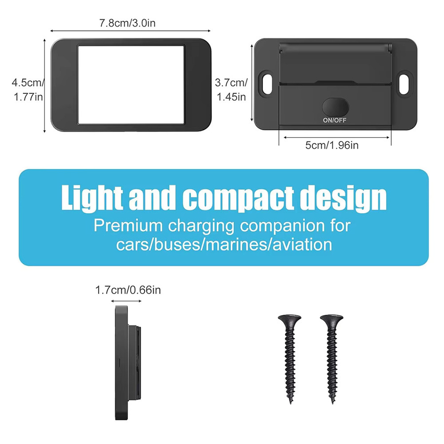 Kebidumei USB-Autoladegerät mit 3 PD & QC 3.0 Schnellladebuchsen, Voltmeter und Schalter, 12 V RV-USB-Steckdosenfeld in Schwarz - Bild 6