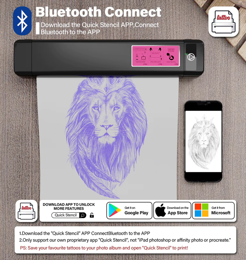 OZER M08Pro Drahtloser Thermodrucker für Tattoo Transfer Schablonen, Tragbarer Bluetooth Kopierer in Schwarz - Bild 2