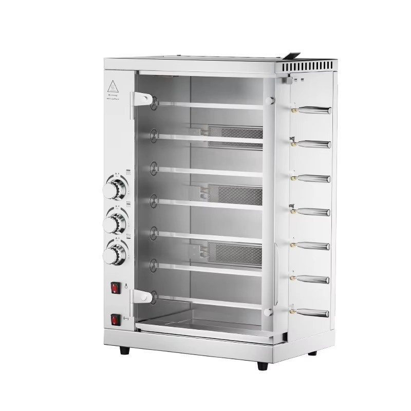 YunlinLi Gewerblicher Gas-Rotisserie-Ofen aus Edelstahl in Silber mit automatischem vertikalem Hähnchen-Grill und explosionsgeschütztem Glasbrenner - Bild 2