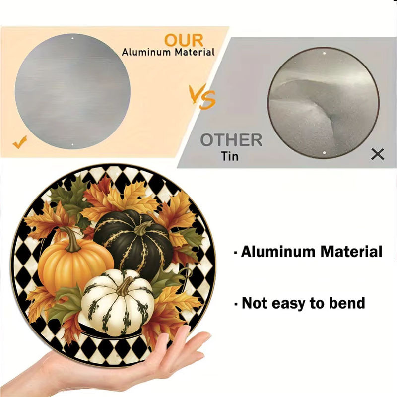 Willkommensschild Hello Young Vintage Autumn Pumpkins – runder Aluminiumkranz in mehrfarbigem Design, Durchmesser: 20,3 cm - Bild 4