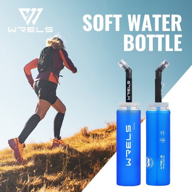 WRELS Faltbare Wasserflasche aus BPA-freiem TPU mit Strohhalm, auslaufsicher, Blau, Unisex - Bild 1