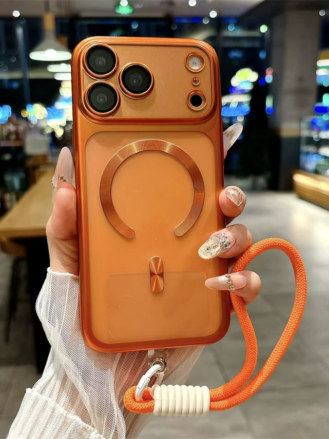Xeber MagSafe Schutzhülle mit Handgelenkband für iPhone 17 16 15 Pro Max Air, mattes PC-Material mit Objektivschutz, Orange - Bild 6