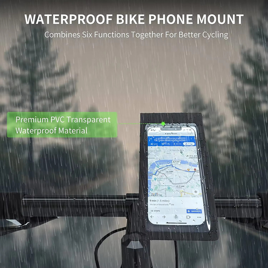 VIKEFON Fahrrad- und Motorradhalterung aus wasserdichtem TPU in Schwarz für 6,5 Zoll Smartphones mit Touchscreen-Funktion und Griffinstallation - Bild 3