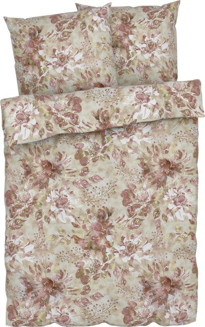 LIVARNO HOME Feinbiber-Bettwäsche floral braun mit Bettbezug und 2 Kissenbezügen, B/T: 200 x 220 cm, Kissen: 80 x 80 cm - Bild 1