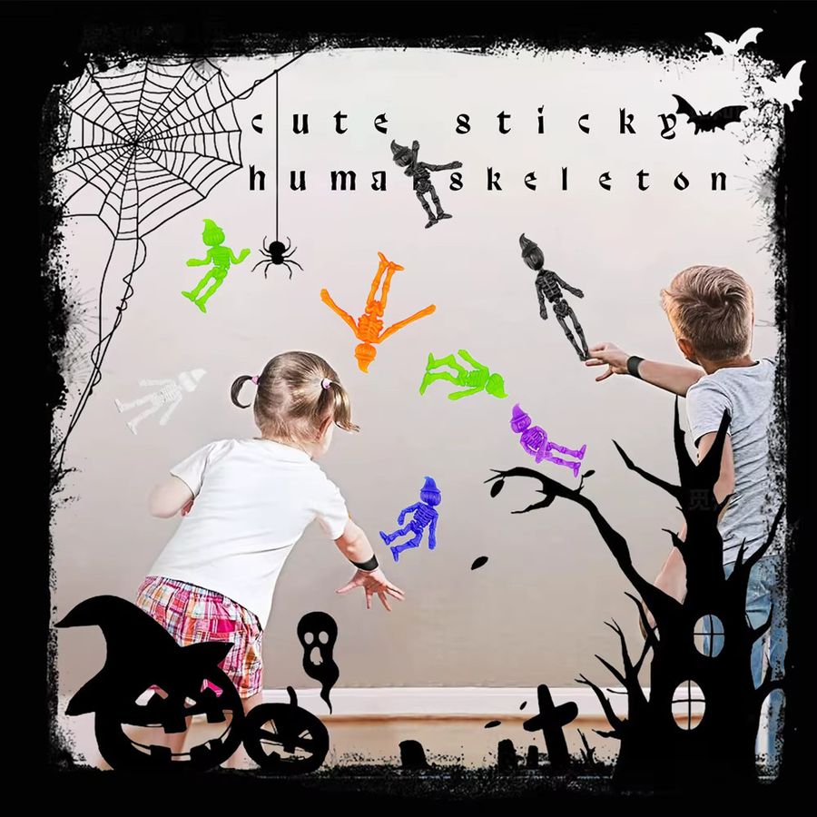 12er Set Halloween Kürbis-Skelett Stretch-Spielzeug aus Gummi in Multicolor von JK-ZMM - Bild 4