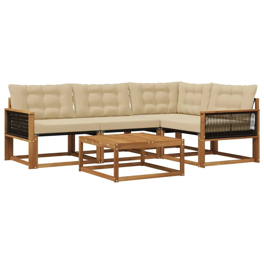 vidaXL Outdoor-Sofagarnitur in L-Form aus massivem Akazienholz mit Textilene und 5 Kissen in Natur-Beige - Bild 2