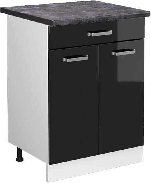 Vicco Küchenunterschrank R-Line in Schwarz Hochglanz und Weiß mit Schubladen, Breite: 60 cm, Höhe: 81,6 cm, Tiefe: 60 cm - Bild 1
