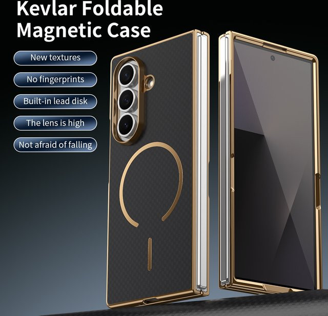 Magnetische Handyhülle mit Kevlar-Textur für Samsung Galaxy Z Fold 7 6 5 4 3 in Blau mit Sturzschutz und Anti-Fingerabdruck-Folie - Bild 1