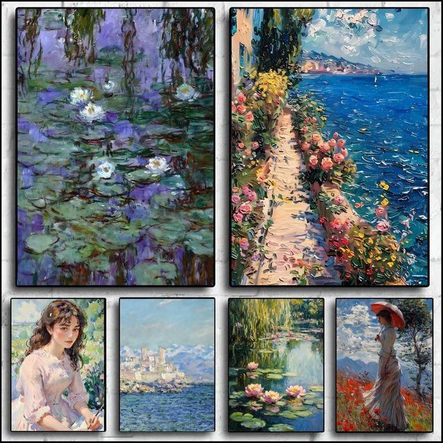 Wandaufkleber Claude Monet Kunstposter Wasserfestes Selbstklebe-Papier für Wanddekoration in Haus oder Bar - Bild 1
