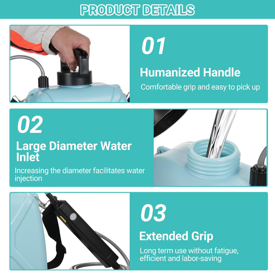 TOMTOP JMS Elektrische Garten-Sprühgerät Handheld Sprayer mit Akku, USB aufladbar, Blau - Bild 4