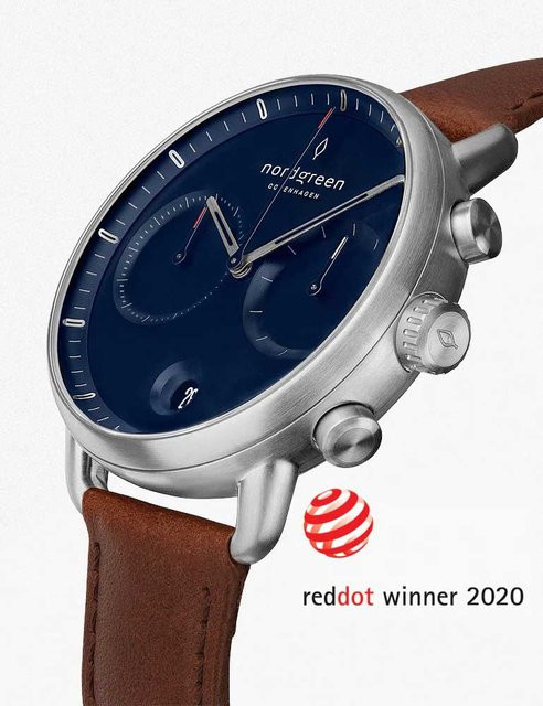 Nordgreen Herrenuhr Pioneer Chronograph, Quarz, Edelstahl, 42 mm, Blau - Bild 1