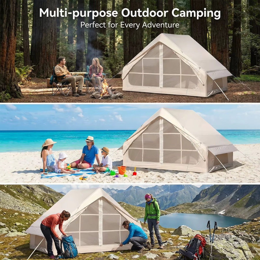 Podofo Aufblasbares Campingzelt mit Einzeltür in Beige, 6,3 m² wasserdichtes Luftzelt aus 210D Oxford-Gewebe - Bild 4