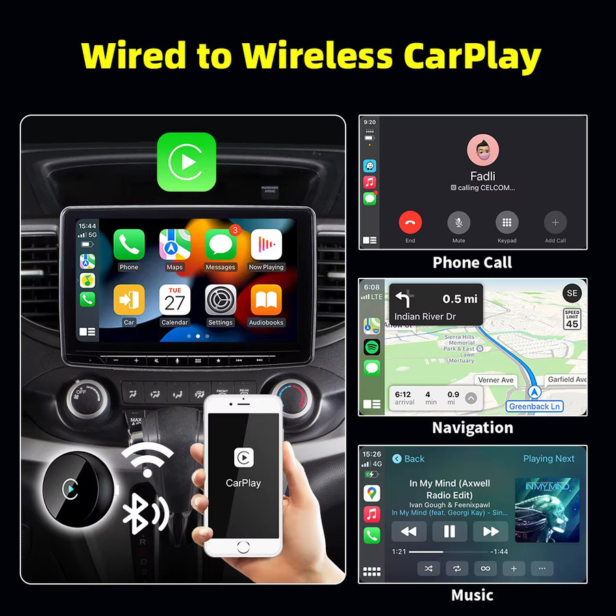 EKIY 2-in-1 Wireless CarPlay Dongle und Android Auto Adapter, kabellose KI-Box in Schwarz - Bild 4