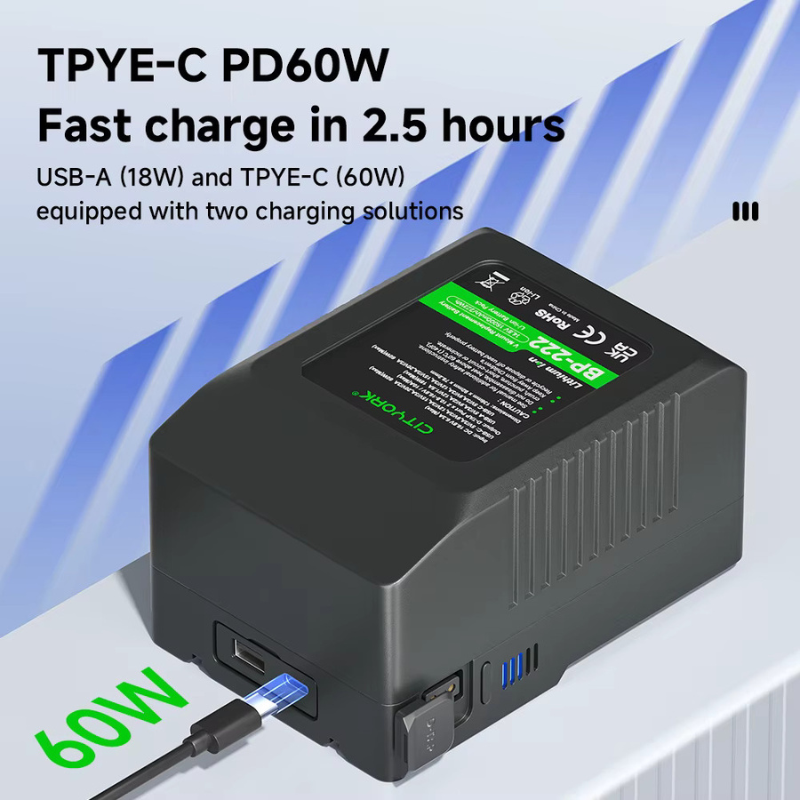 PALO V-Mount V-Lock Akku BP-222Wh mit 15000mAh für Sony Kameras, Blackmagic URSA und Laptops - Bild 2