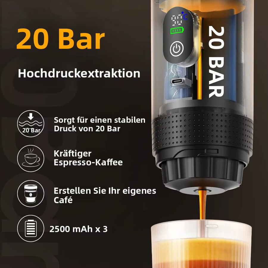 DENOKIN Tragbare 3-in-1 Espresso-Kaffeemaschine mit Digitalanzeige für Auto und Camping, Farbe: Schwarz - Bild 3