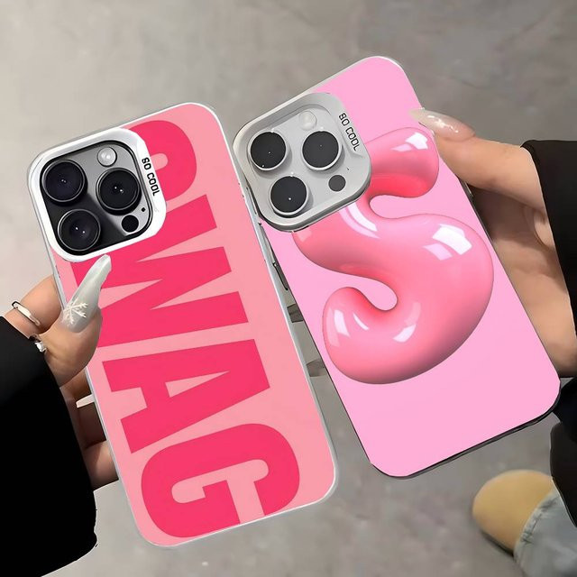 Stoßfeste iPhone Handyhülle im koreanischen Design mit rosa Briefmotiv und silberner Rückseite für Apple iPhone 17 16 15 14 13 12 11 Pro Max Plus - Bild 1