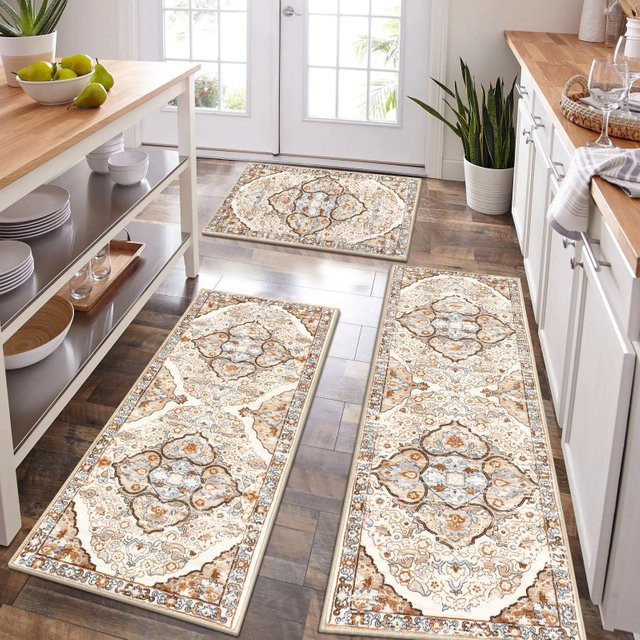 VIKAMA Bohemian Küchenteppich, rutschfeste Bodenmatte im orientalischen Design, maschinenwaschbar, mehrfarbig - Bild 1