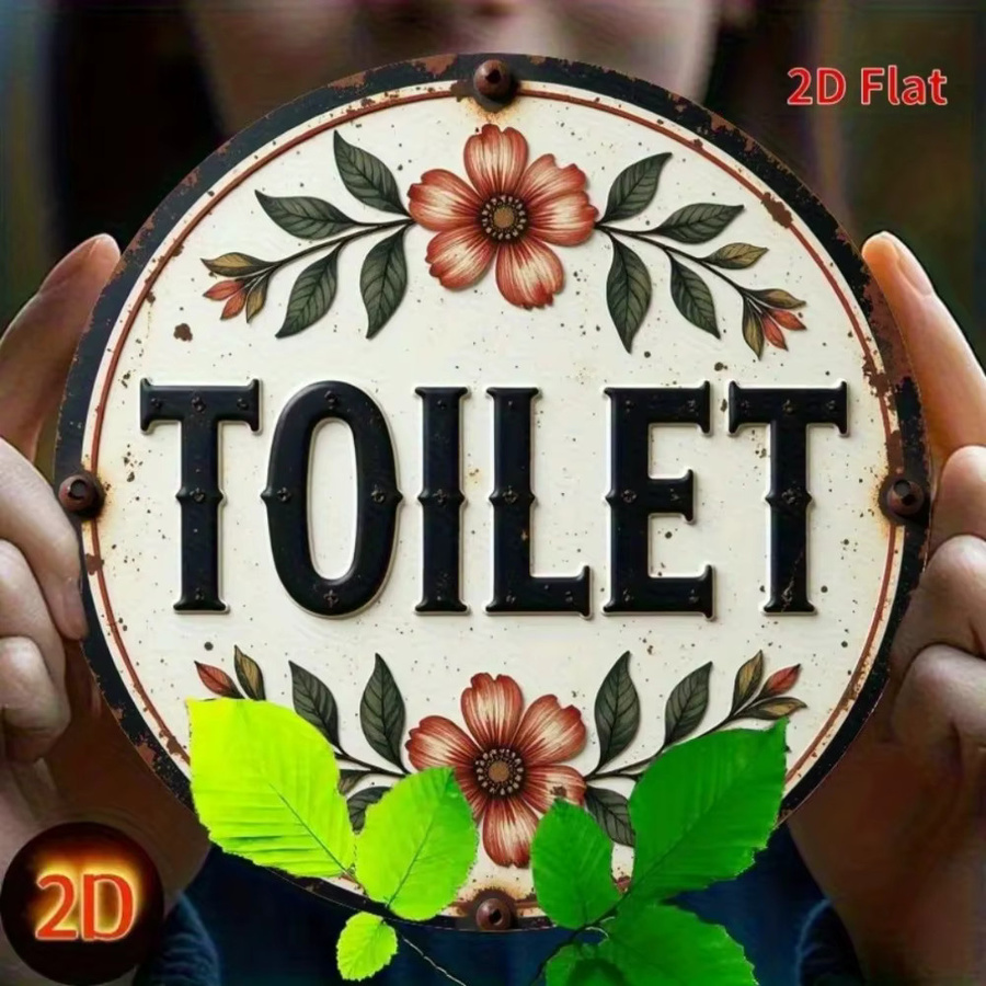 HELLOYOUNG Vintage Toilettenschild Retro Badezimmer Dekor aus Holz und Metall, Weiß, Durchmesser: 20 cm - Bild 3