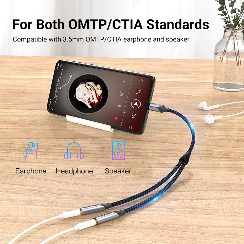 Vention USB-C auf Dual 3,5 mm Klinke Audio Splitter Adapter für Kopfhörer an Tablet, Telefon und Laptop - Bild 2