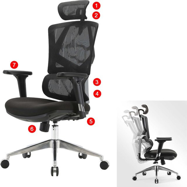 SIHOO Ergonomischer Bürostuhl mit Kopfstütze, 3D-Armlehnen und Netzgewebe, Schwarz - Bild 1