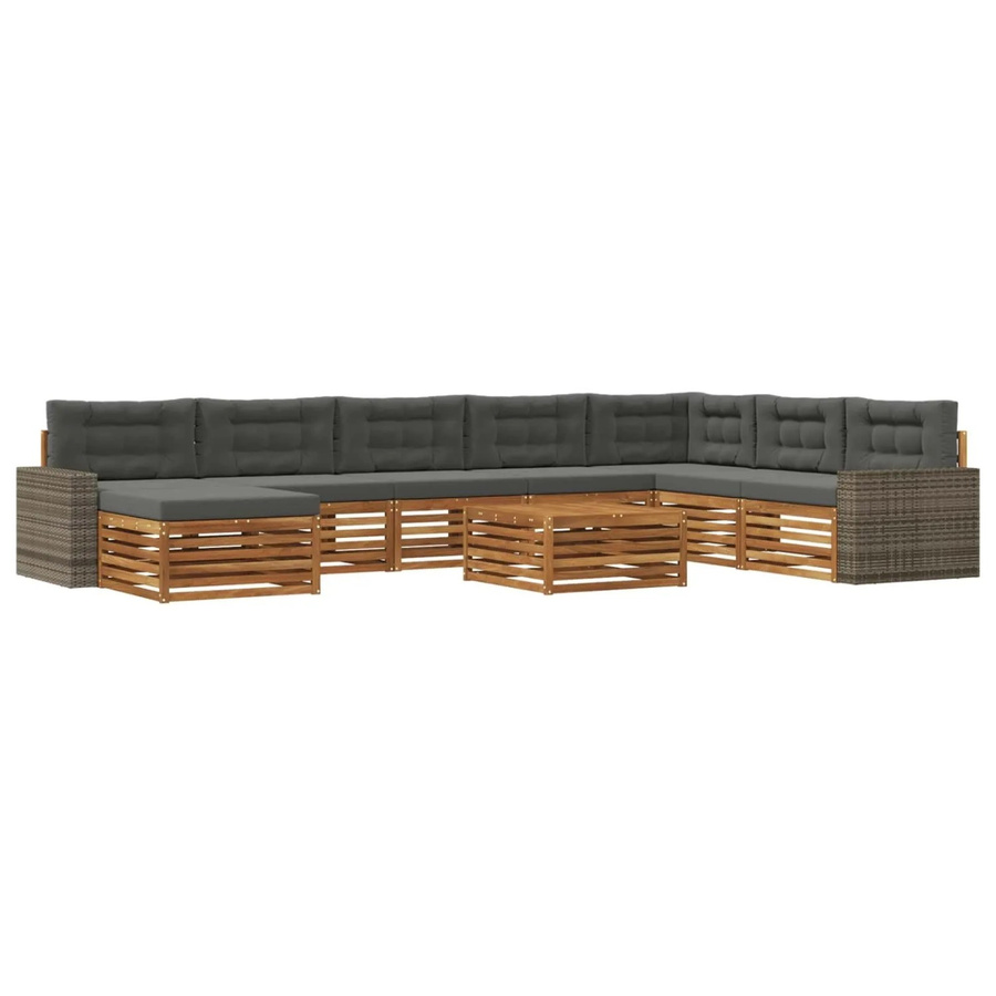 vidaXL Outdoor-Sofagarnitur aus Akazien-Massivholz mit 9 Kissen in Anthrazit und Braun - Bild 2