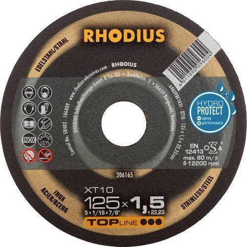 Rhodius TOPline XT10 Extradünne Trennscheibe für Edelstahl und Stahl, Durchmesser: 125 mm, Dicke: 1,5 mm, Bohrung: 22,23 mm - Bild 1