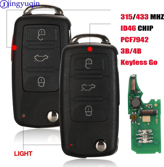 Jingyuqin Klappschlüssel für VW Polo Golf MK6 Tiguan Touareg mit Fernbedienung 315/433MHz ID46 PCF7942 in Schwarz - Bild 1