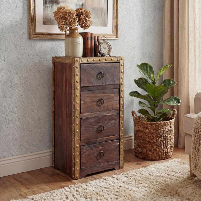 MCW Kommode Duran mit 4 Schubladen im Shabby-Look Vintage, Braun, B/T/H: 70 x 33 x 26 cm - Bild 1