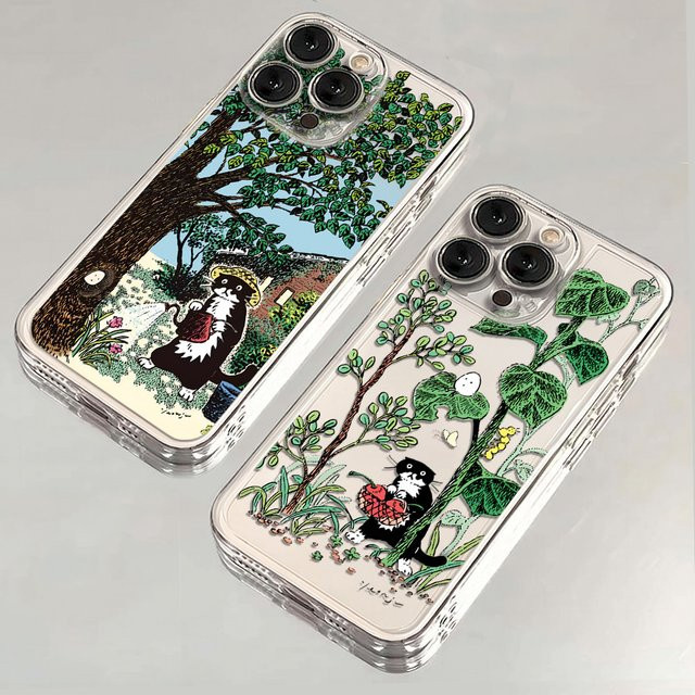Remazy Handyhülle mit lustigem Cartoon Schwarzer Katze Design für iPhone Modelle, stoßfeste weiche Schutzhülle in Schwarz - Bild 1