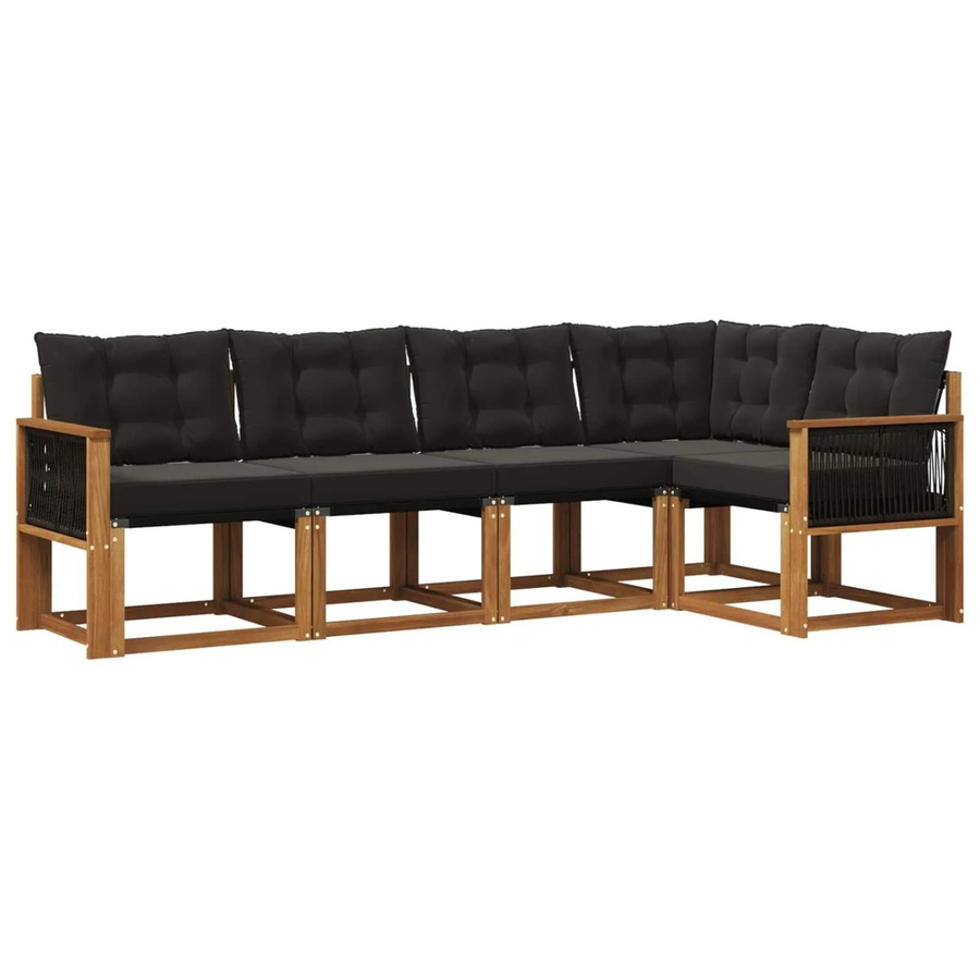 vidaXL Outdoor-Sofagarnitur in L-Form aus massivem Akazienholz mit 5 Kissen in Natur und Schwarz - Bild 2