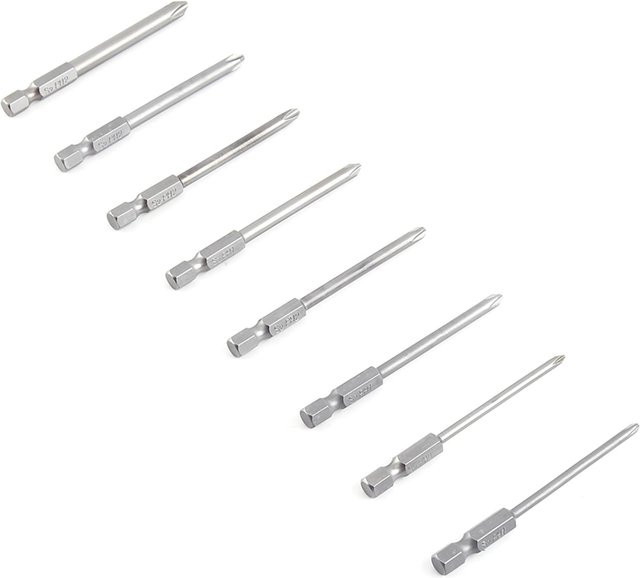 Fishine Magnetisches Schraubendreher Bit Set aus Edelstahl, 8 Stück, Farbe Silber, Länge: 75 mm, Schaft: 1/4 Zoll, Sechskant und Kreuzschlitz - Bild 1