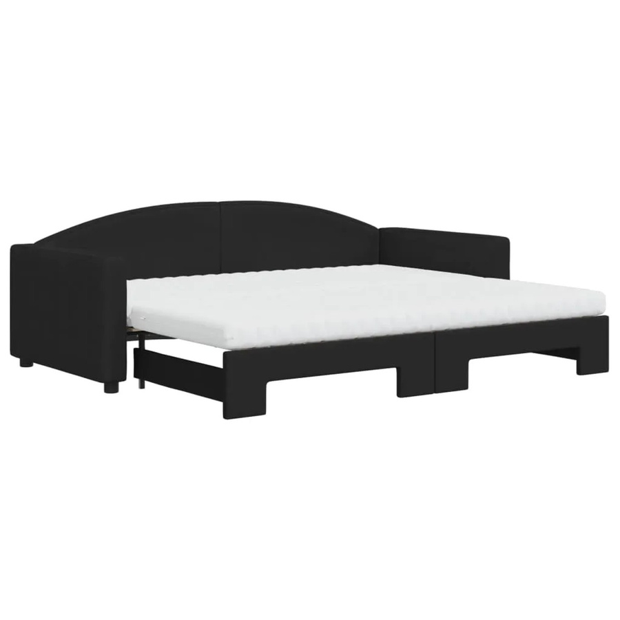 vidaXL Ausziehbares Tagesbett mit Matratzen in Schwarz aus Stoff und Metall mit Schaumstofffüllung B/T/H: 90 x 200 cm - Bild 2