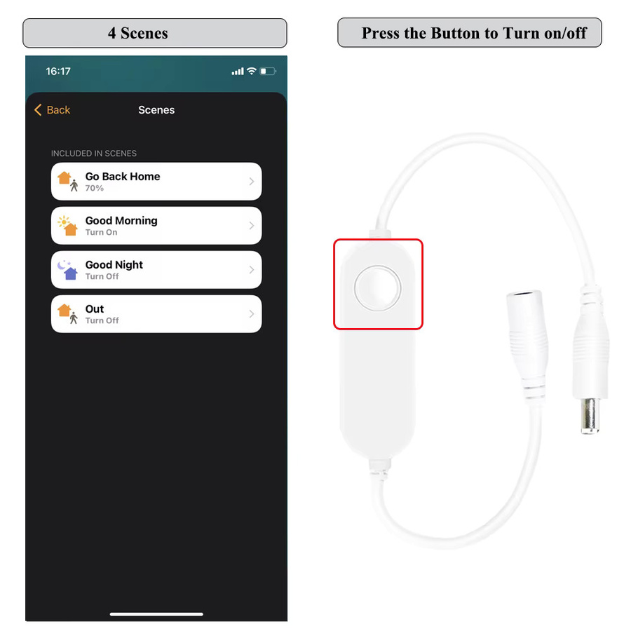 CENFAYA Mini Homekit WiFi LED Dimmer für einfarbige LED Streifen, DC 5V 12V 24V, mit Siri Sprachsteuerung und Apple Homekit Unterstützung, Farbe Weiß - Bild 2