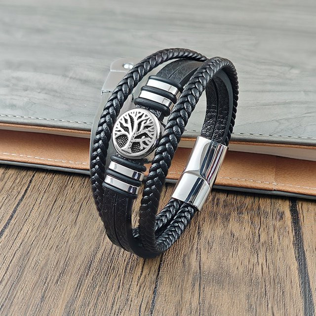 jiangmingao Armband Herren, Leder, Edelstahl, Schwarz, Punk - Bild 1