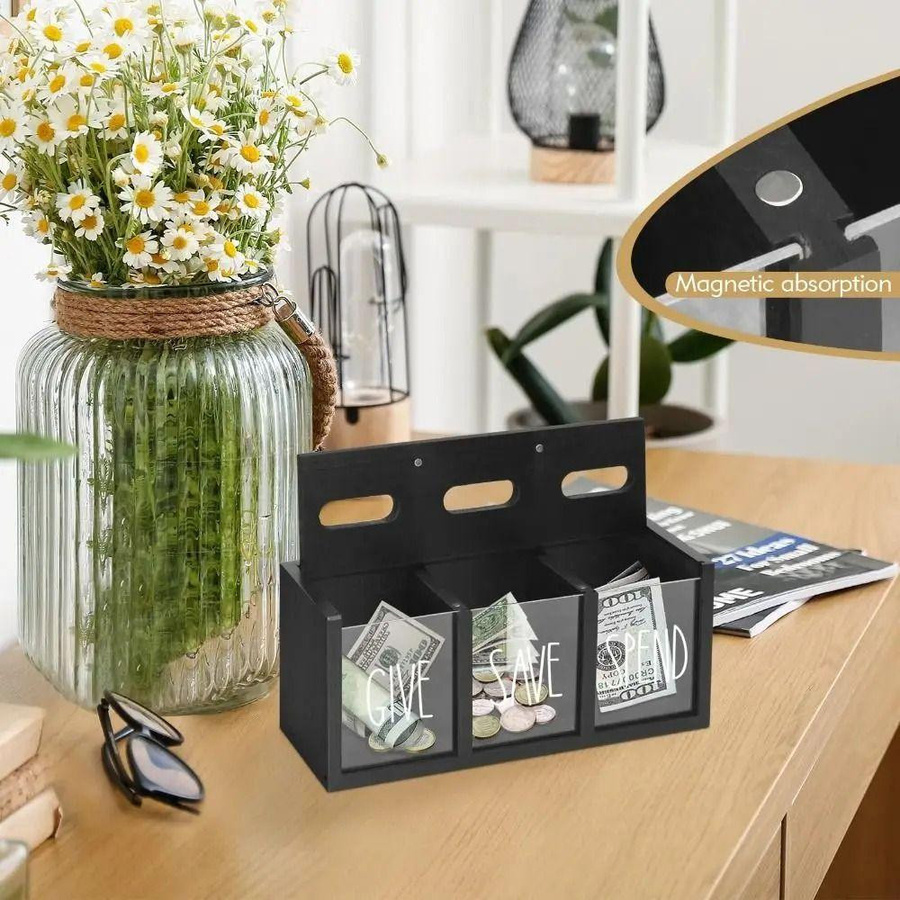 Shenzhennalan Geldspardose aus Holz und Acryl mit 3 Fächern für Kinder in Braun und Schwarz - Bild 2