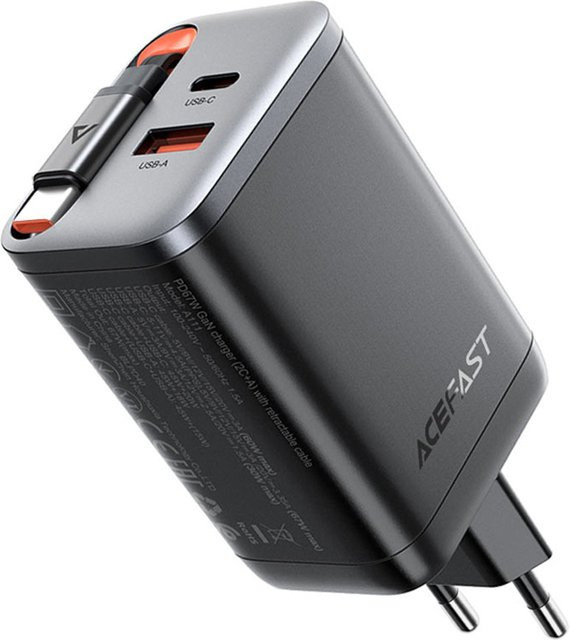 Acefast A111 Netzladegerät mit USB-C Kabel, 67W, 3A, 1 x USB-A und 1 x USB-C, Schwarz - Bild 1