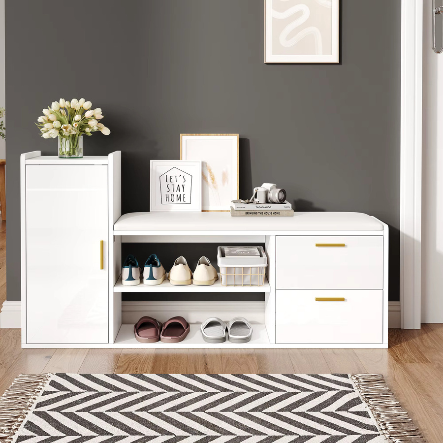 Svintora Schuhbank in Weiß mit gepolstertem Sitz und modernem Design für Flur und Wohnzimmer - Bild 2