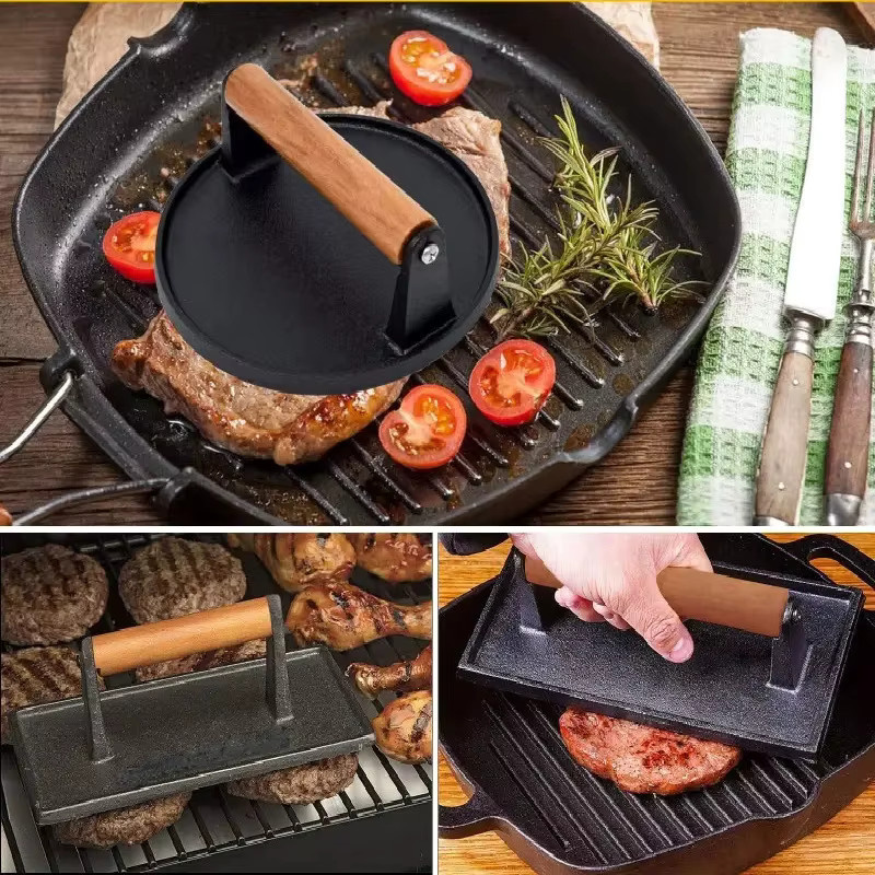 Mehrzweck-Grillpresse aus Gusseisen mit Griff in Schwarz für Steak und BBQ - Bild 4