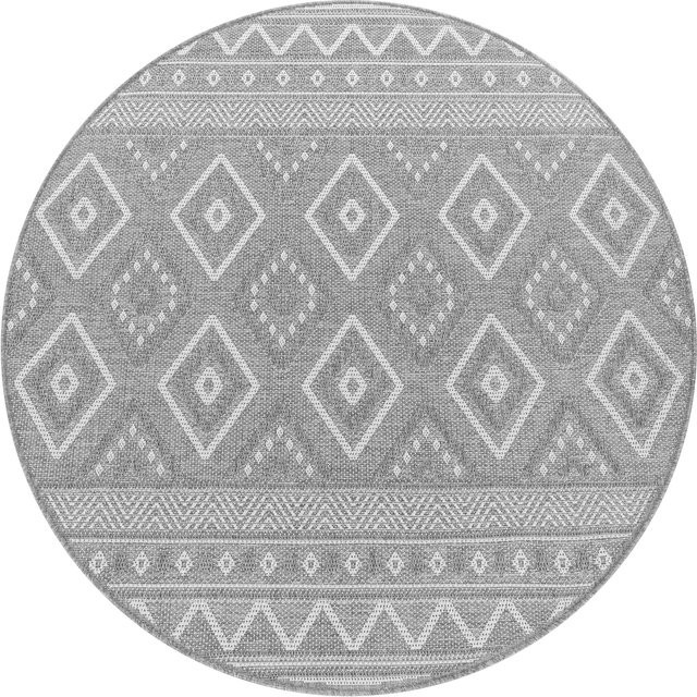 In- & Outdoor-Teppich Verona Grau Rund mit Rautenmuster im Boho-Stil, Durchmesser: 200 cm - Bild 1