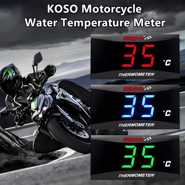 KOSO Motorrad Wassertemperatur-Minimessgerät mit digitalem LCD-Bildschirm und Sensor in Schwarz - Bild 1