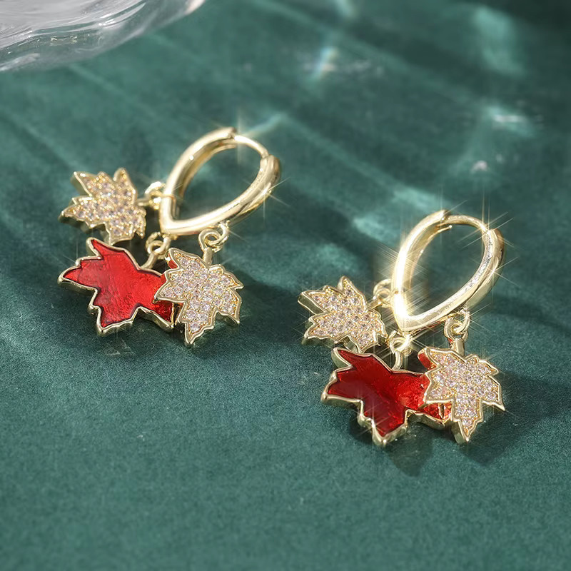 YoYo Quasten-Ohrringe, rote Zirkonia, Gold, Damen - Bild 2