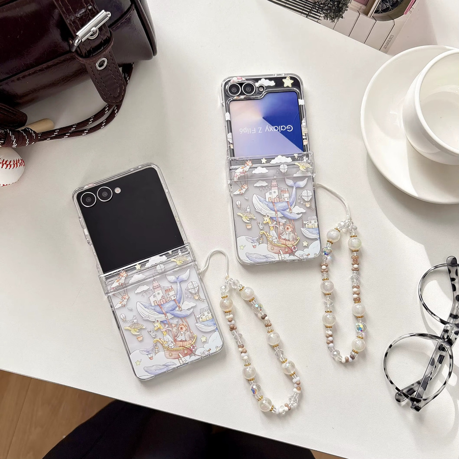 Clear Laser Cute Cloud Drifting Record Handyhülle für Samsung Galaxy Z Flip 7 6 5 4 3 mit Lanyard und Scharnierabdeckung, Transparent - Bild 2