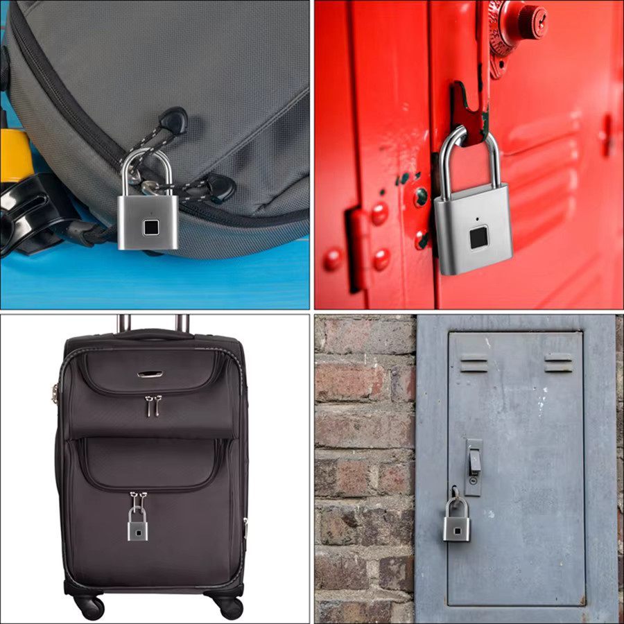 EGFirtor Intelligentes Fingerabdruck-Vorhängeschloss in Schwarz und Silber als digitales schlüsselloses Diebstahlsicherungsschloss für Taschen und Gepäckboxen - Bild 2