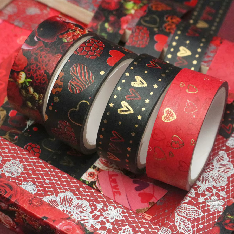 9 Rollen Goldfolien-Washi-Tape mit Herz- und Schmetterlingsmustern für Scrapbooking und DIY-Bastelarbeiten in Gold - Bild 3