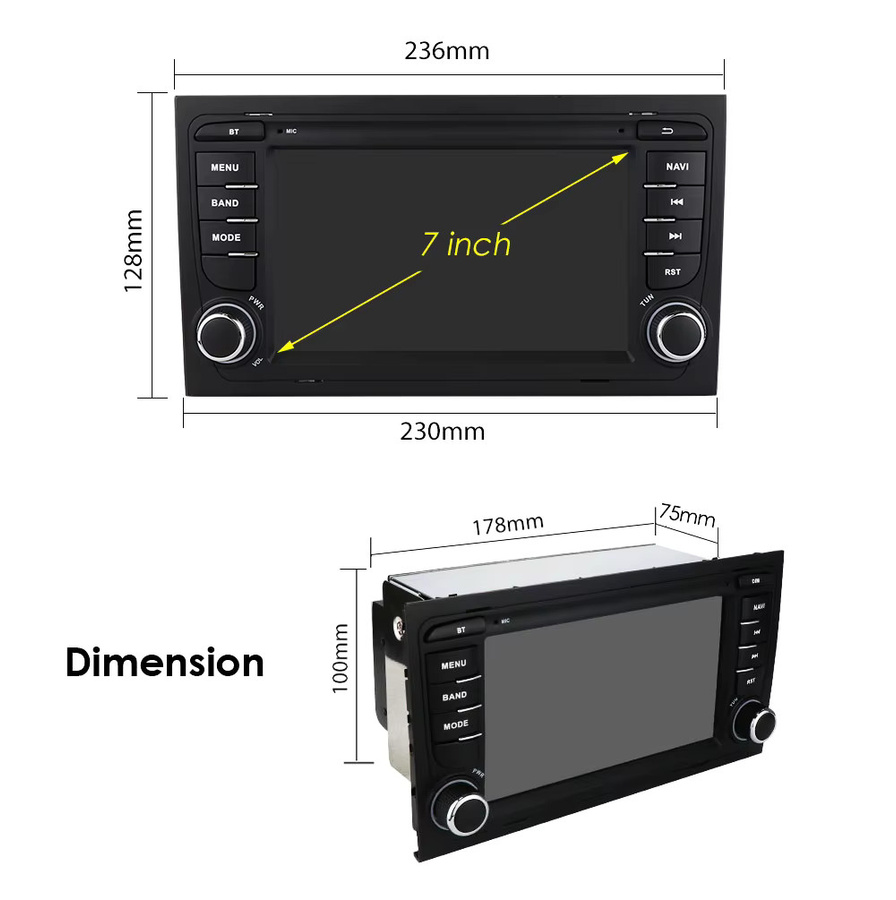 Hizpo Android 13 Auto Radio für Audi A4 B6 2000-2006 S4 B7 RS4 Seat Exeo mit 7 Zoll Display, GPS, Drahtlosem CarPlay und 4G Unterstützung in Schwarz - Bild 5
