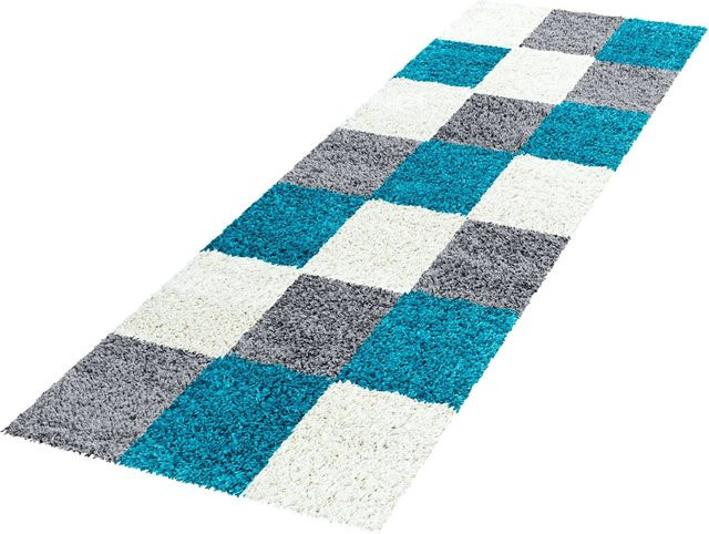 Ayyildiz Hochflorteppich Life in Türkis mit modernem Karo-Muster, Breite: 80 cm, Tiefe: 150 cm - Bild 1